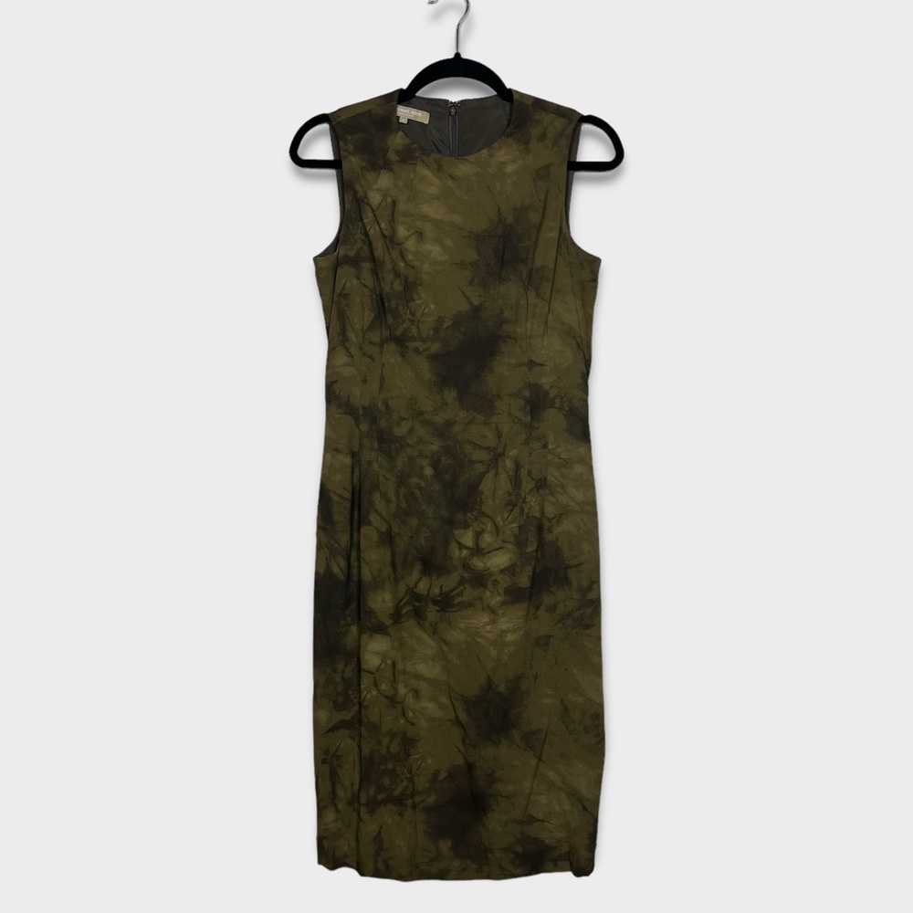 Michael Kors Collection Sheath Dress Size 10 Midi Length Sleeveless Olive‎ Italy
